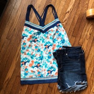 Lauren Conrad Tank Blue teal and coral floral tank